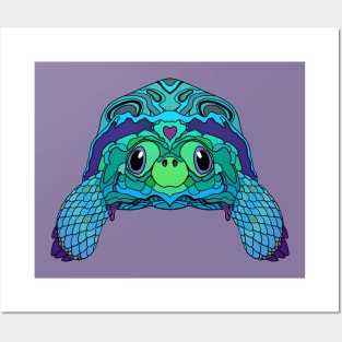 Happy Tortoise in Teal Posters and Art